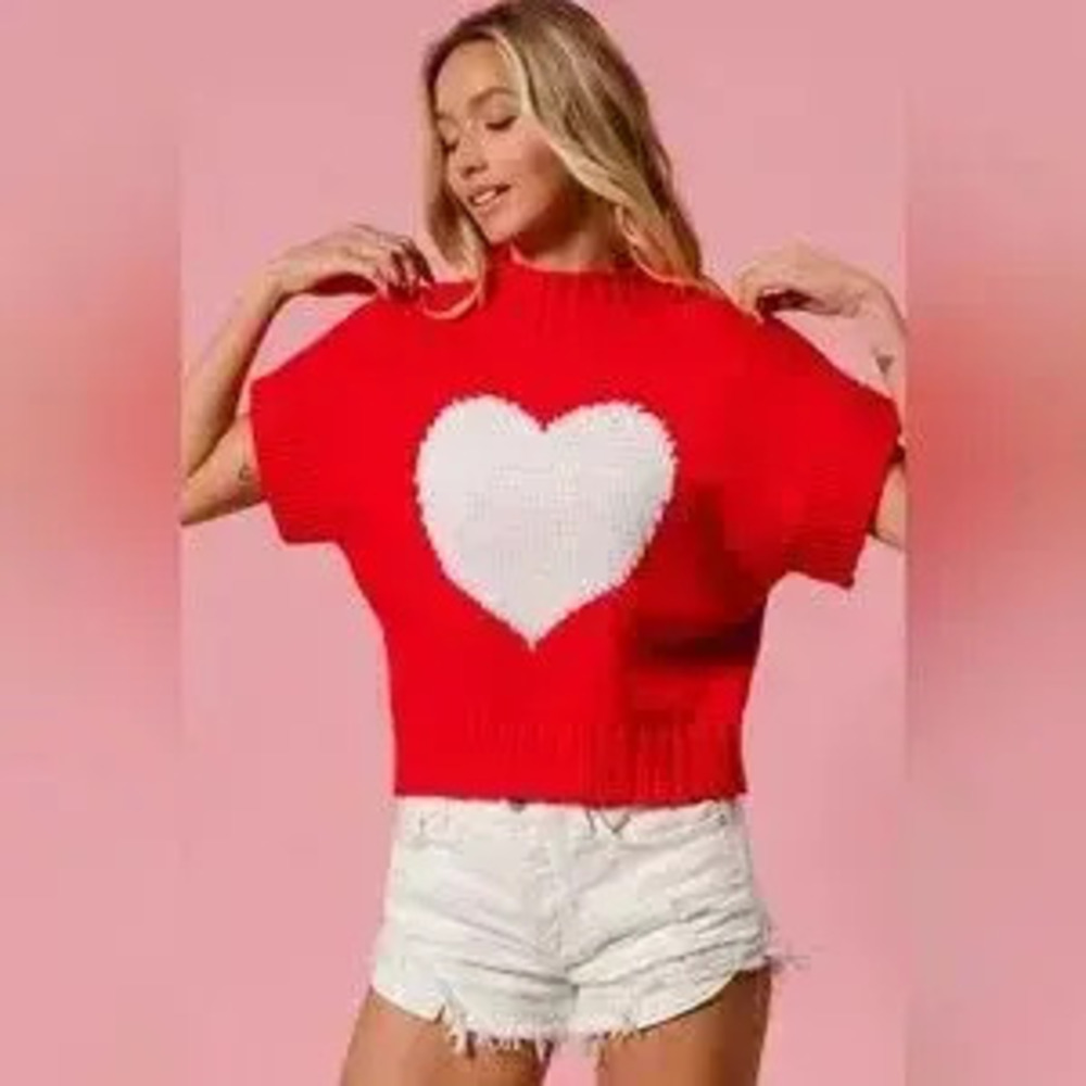 BiBi Rib Banded Heart Pattern Valentines Sweater - Picture 5 of 9